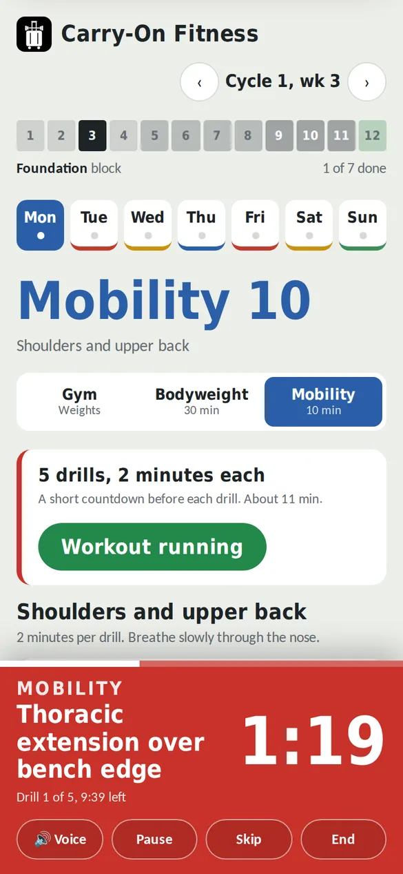 Mobility timer with two-minute drills