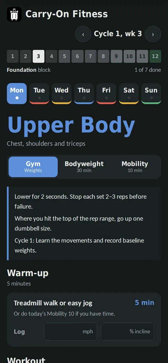 The app in dark mode